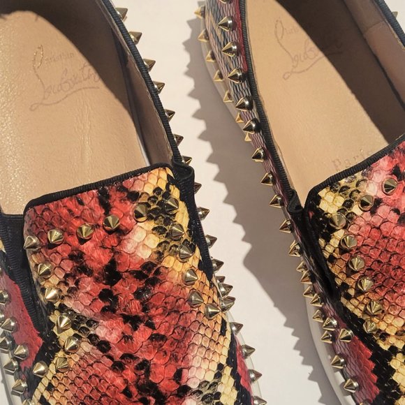 Christian Louboutin PIK Boat Python Shoes Men Size 11 Red Bottom - Picture 9 of 13